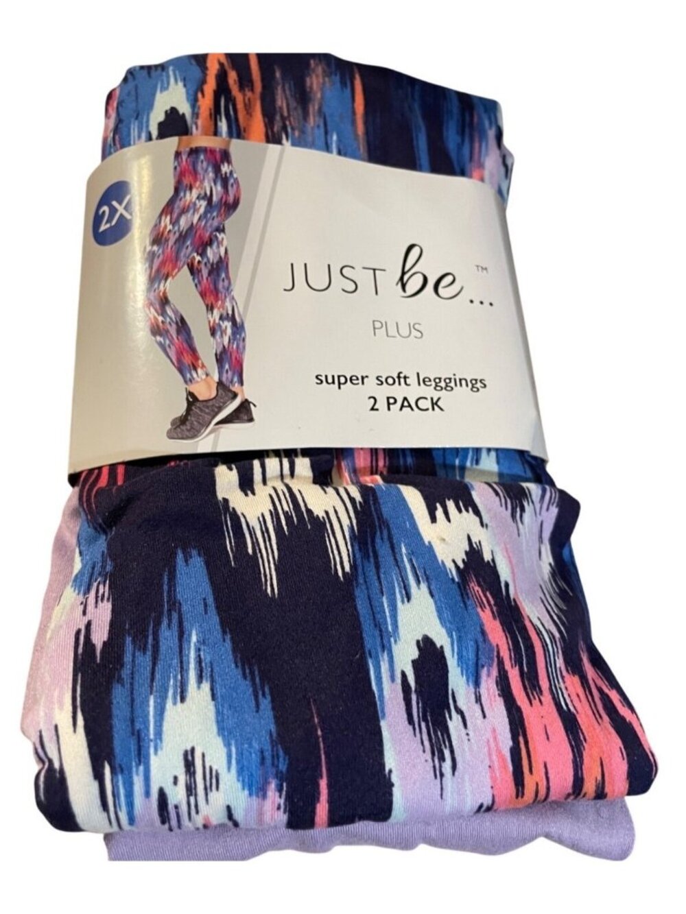Womens Just Be Super Soft Leggings 2X 2Prs Pack Paint Brush/Purple Rose NWT - Picture 5 of 5
